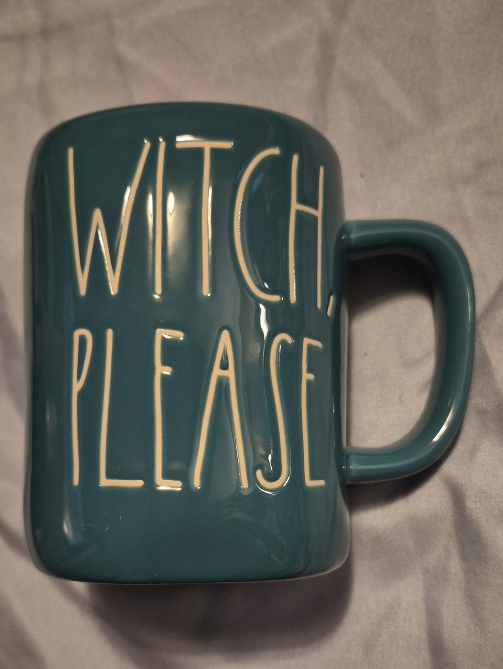 Rae Dunn Teal Blue "WITCH, PLEASE" Mug